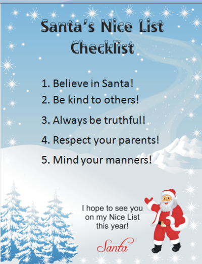 free santa's nice list checklist
